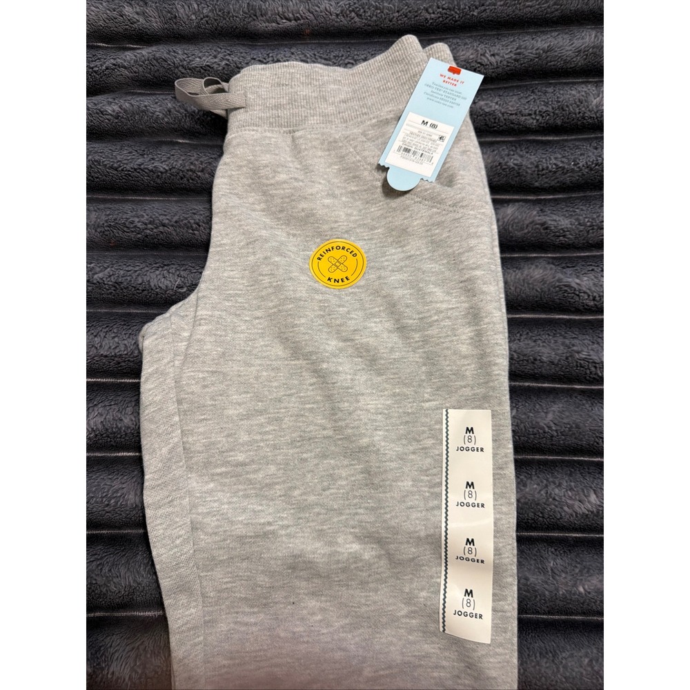 Cat & Jack Boys Joggers Heather Gray Reinforced Knee Size M 8 Drawstring Pants